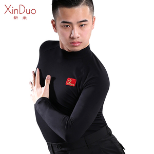 新朵男士成人拉丁舞上衣修身长袖高领圆领V领