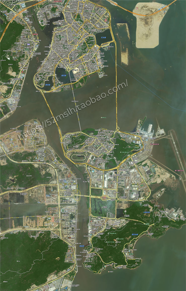 澳门高清卫星地图定制 办公室书房城市街道客厅装饰画墙壁挂画芯s