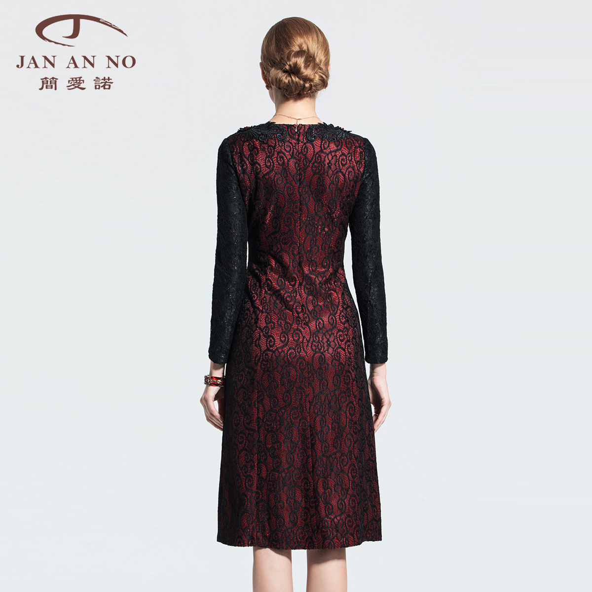 jan an no/简爱诺2016秋冬新款优雅气质蕾丝礼服连衣裙j360286lq