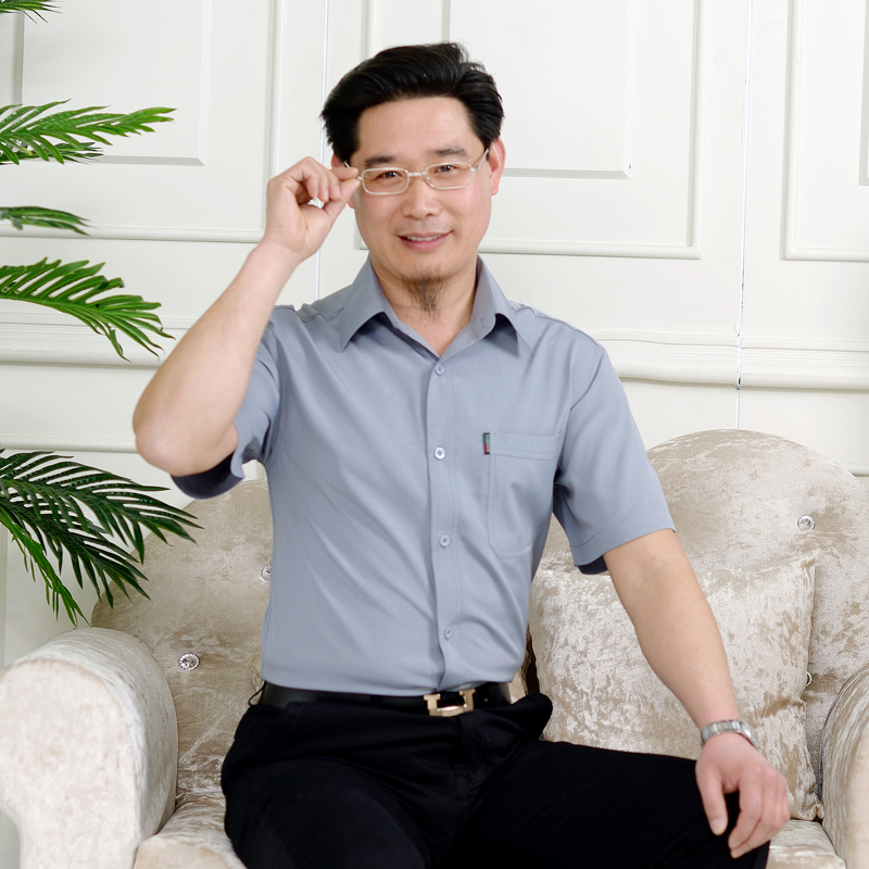 2017中老年男爸爸装长袖衬衫中年人男爷爷装老人薄款衬衣短袖寸衣