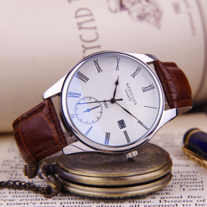 学生真皮带防水手表男