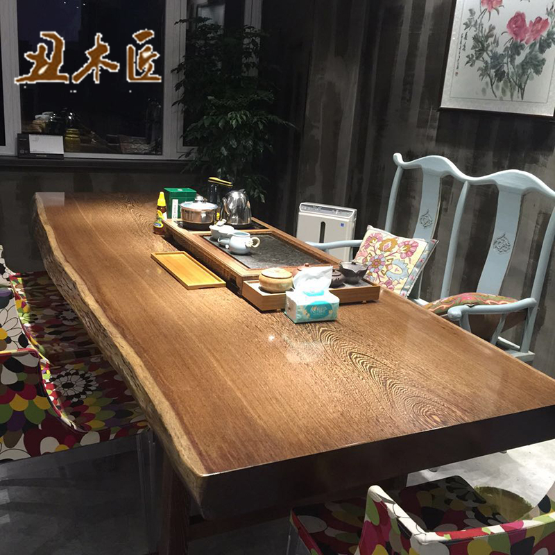 鸡翅木实木大板茶桌非洲黄花梨餐台巴花老板办公桌面楠木画案书桌