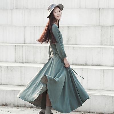 长袖棉麻连衣裙a型秋季女长裙秋款2016新款秋