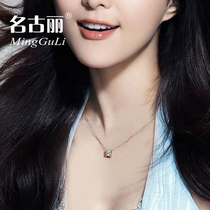 s925纯银项链女人闪钻吊坠锁骨链银饰品锆石项坠配饰韩版简约时尚