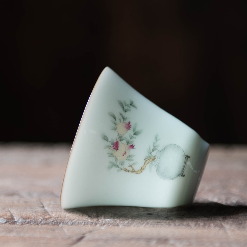 故由景德镇茶杯功夫茶具个人杯品茗杯手绘荷花牡丹菊花莲花石榴