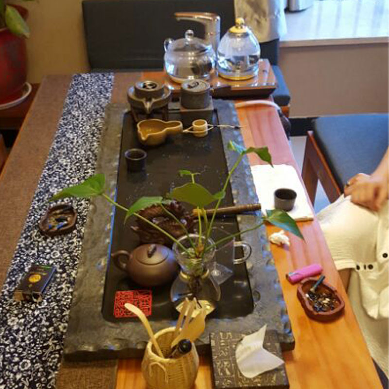 家用乌金石茶盘茶海茶台石材天然特大号石茶盘排水简约黑金石茶盘