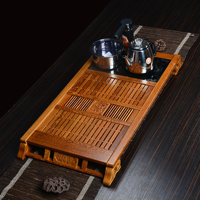 花梨木茶盘全自动上水电磁炉四合一套装鸡翅排水茶台功夫茶具特价