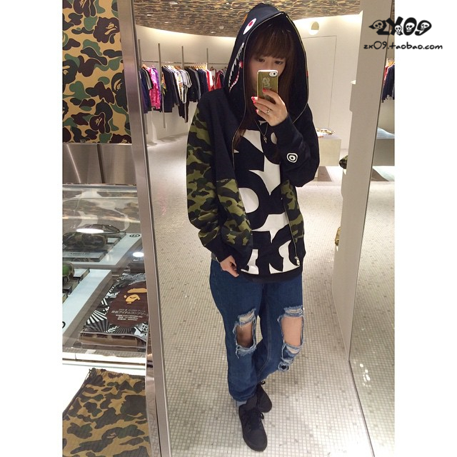 现货bape 1st camo shark 半袖迷彩鲨鱼男女款拉链卫衣专柜代购