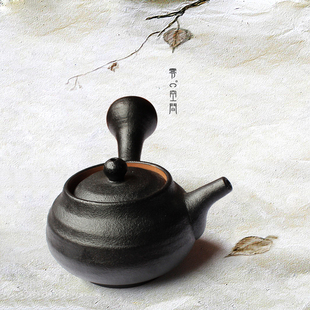 纯手工禅风黑陶复古简约自然侧把茶壶泡茶器粗陶功夫茶具茶器