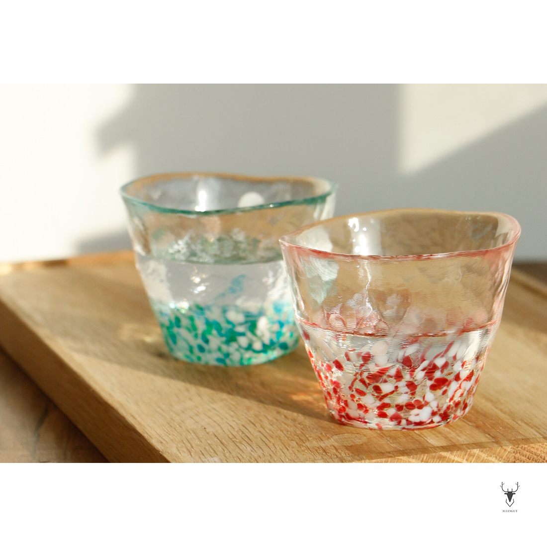 润和谷日本进口石冢硝子津轻の花水芭蕉手工透明玻璃杯彩色品杯