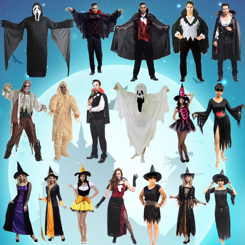 万圣节表演演出服装道具cos男吸血鬼恶魔恐怖吓人服装女巫婆衣服