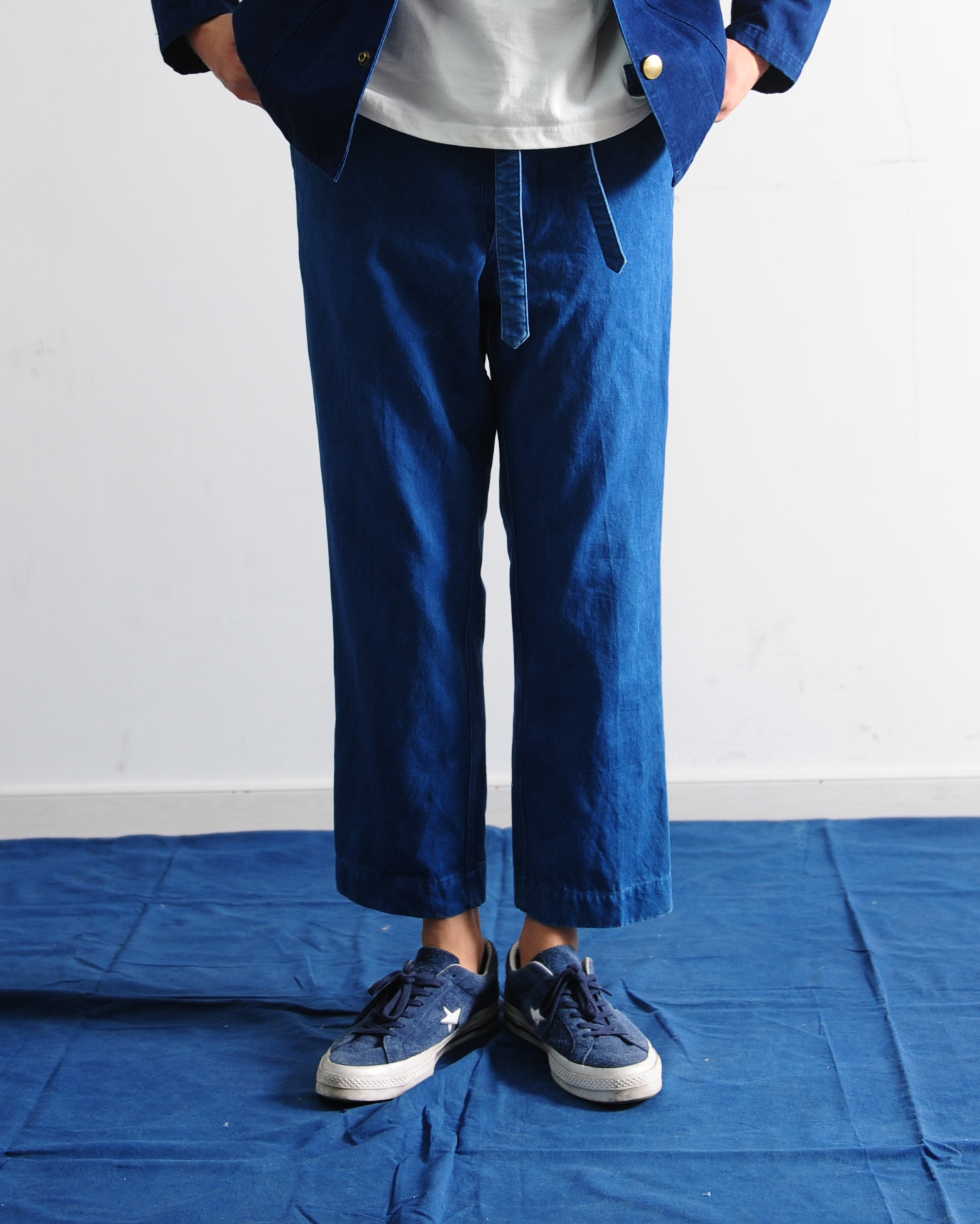 市井蓝染indigohood植物染重工水洗系带裤infantry visvim hakama