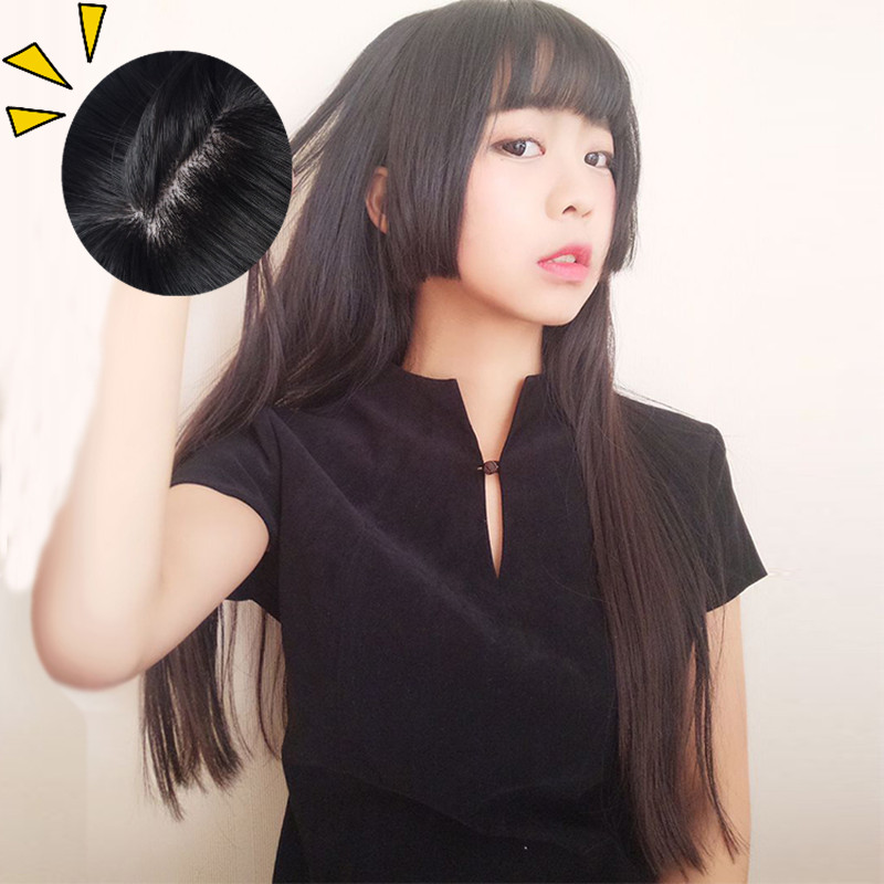 女黑色式水母日系cos日常假发头姫カット三刀长直发平刘海姬发