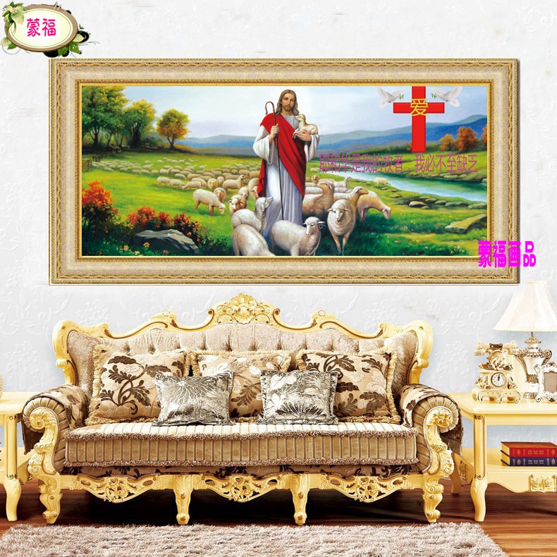 基督教装饰画耶稣画像十字架神爱世人以马内利中堂挂画客厅墙壁画