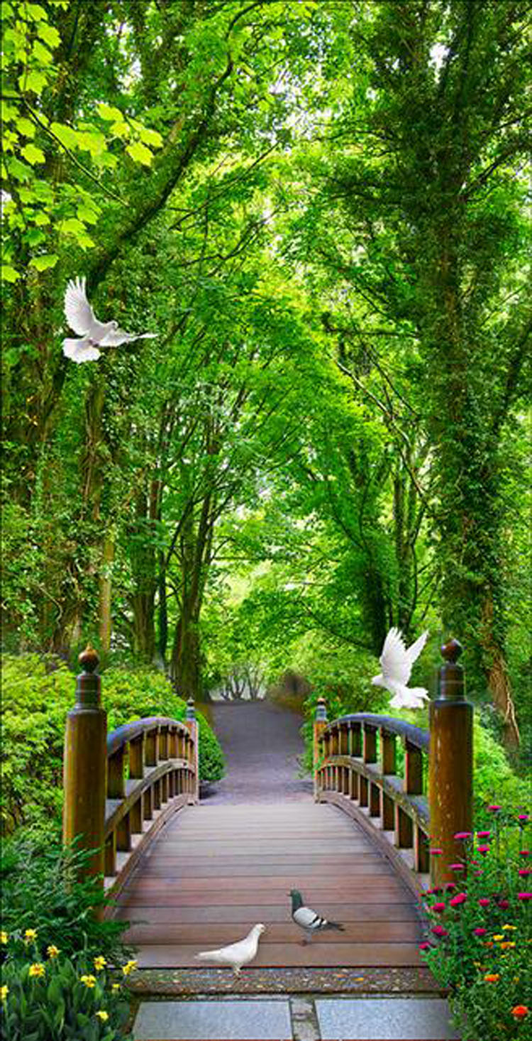 无缝3d拓展视觉大型壁画树林壁纸 客厅玄关走廊过道墙纸 竹林小道