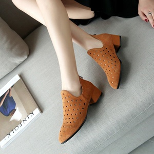 春季真皮粗跟深口短靴