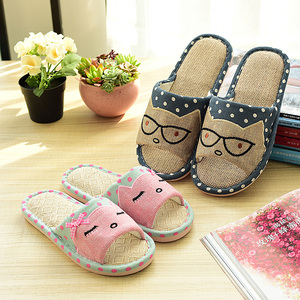 手工棉麻室内木地板防滑情侣亚麻拖鞋