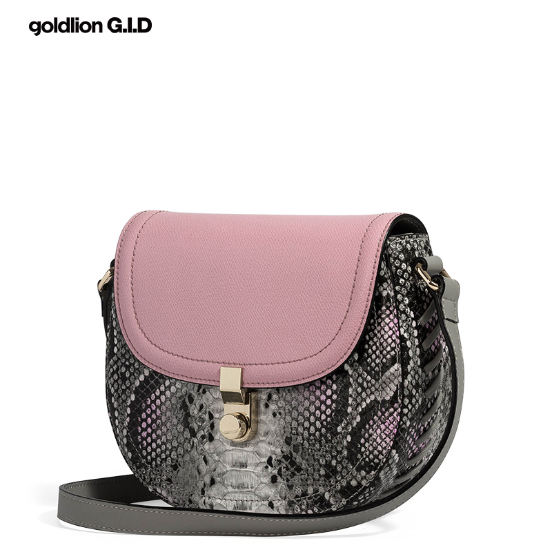 金利来女包2017新款蟒蛇纹马鞍包时尚个性潮