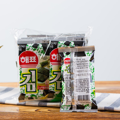 韩国进口零食品 烤海苔紫菜片海苔卷 海牌海飘海苔 2g