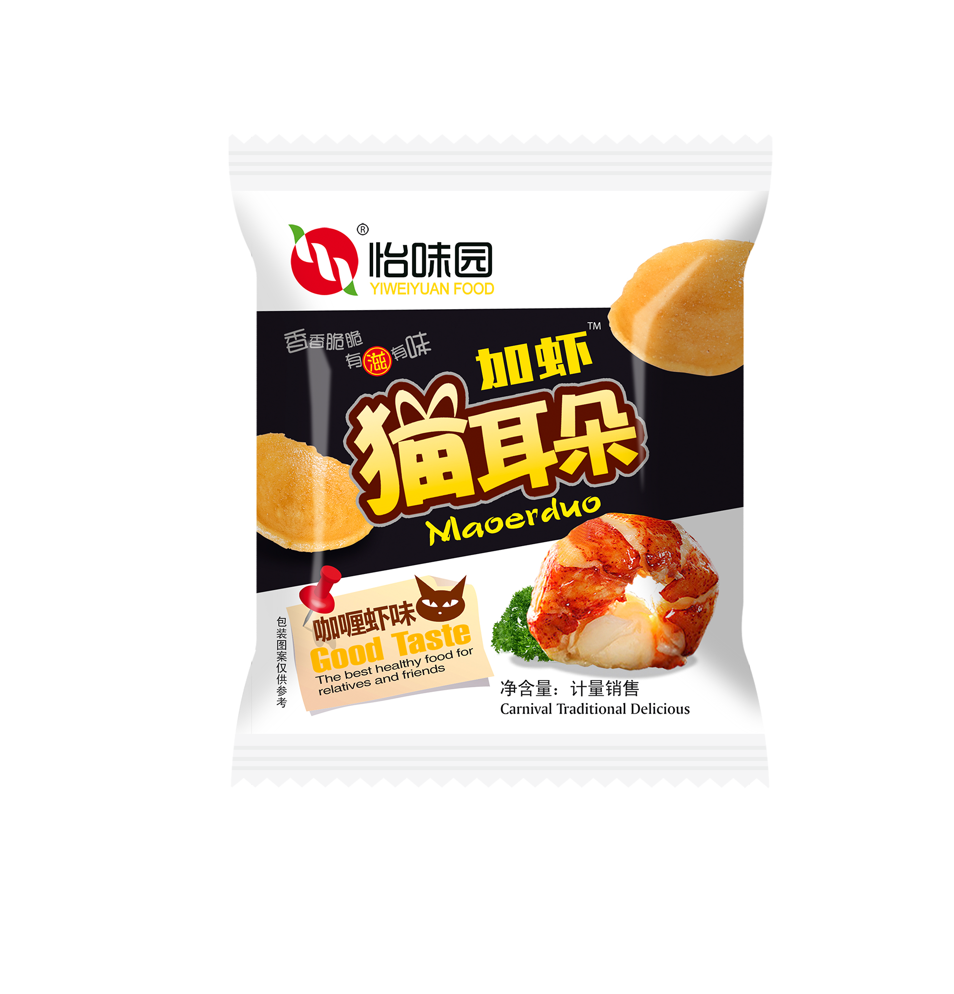 怡味园猫耳朵加虾膨化小吃薯片办公室零食1600g休闲营养健康食品