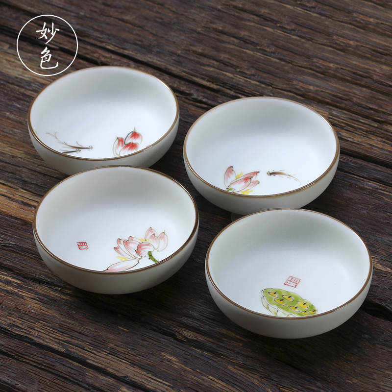 妙色 景德镇功夫茶具纯手工青花瓷品茗杯个人杯白瓷手绘茶杯陶瓷