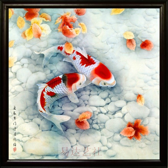 玄关画 风水画 财源滚滚 如鱼得水 时来运转 瓷板画 景德镇瓷片画
