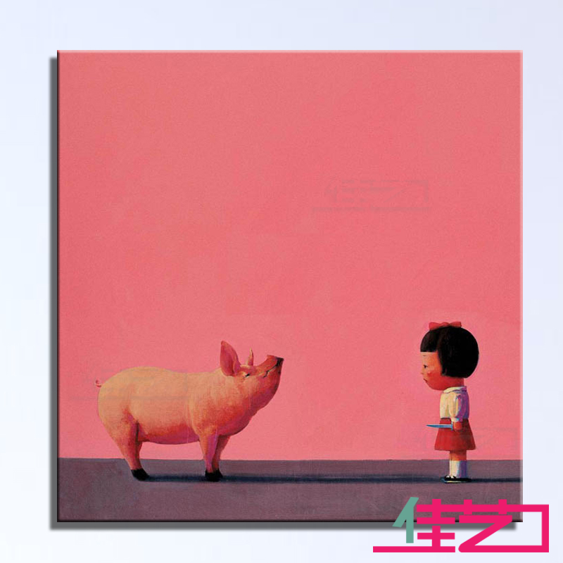 手绘油画人物装饰画现代卡通无框画卧室餐厅儿童画刘野百老汇往事