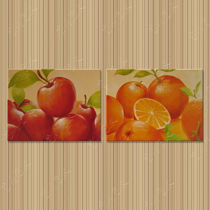 苹果橙子手绘油画 酒店餐厅创意家居饰品现代静物装饰画