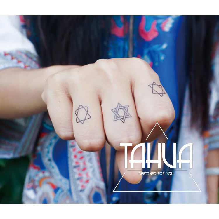 tahua她画原创手指六芒星纹身贴防水男女持久韩国可爱小图清新黑