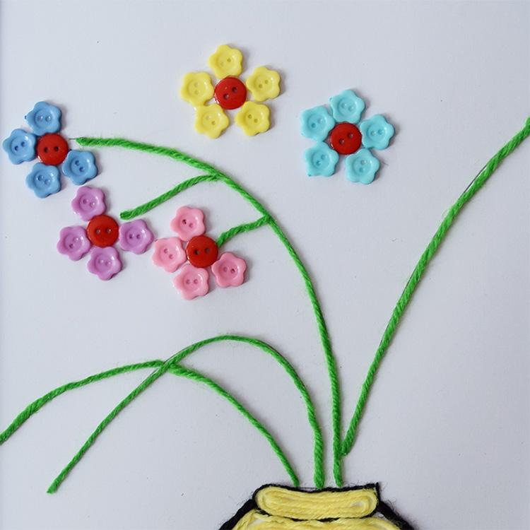 儿童手工益智diy创意材料包毛线扣子画趣味亲子手工贴画 简易花瓶