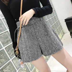 休闲高腰外穿呢子短裤