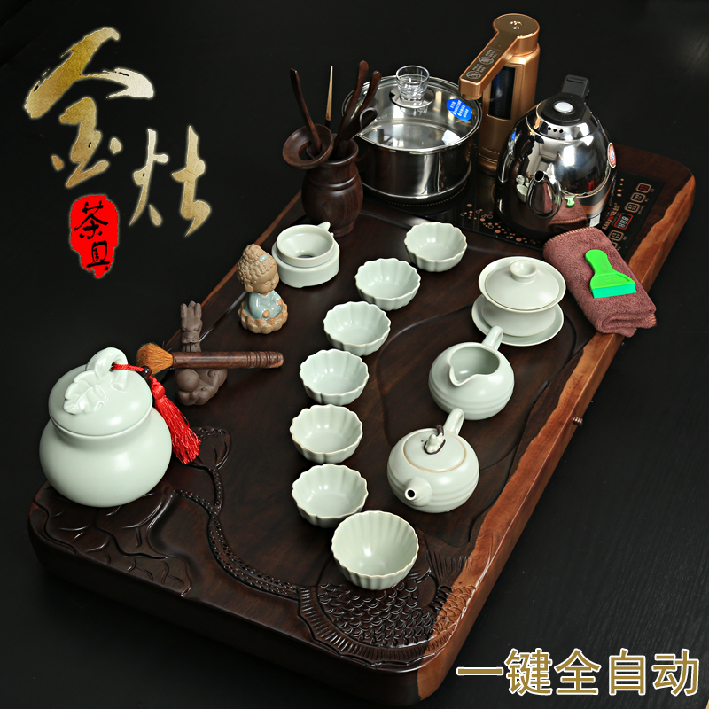 金灶茶具套装全自动电茶炉茶盘整块黑檀木茶台茶海四合一功夫茶具