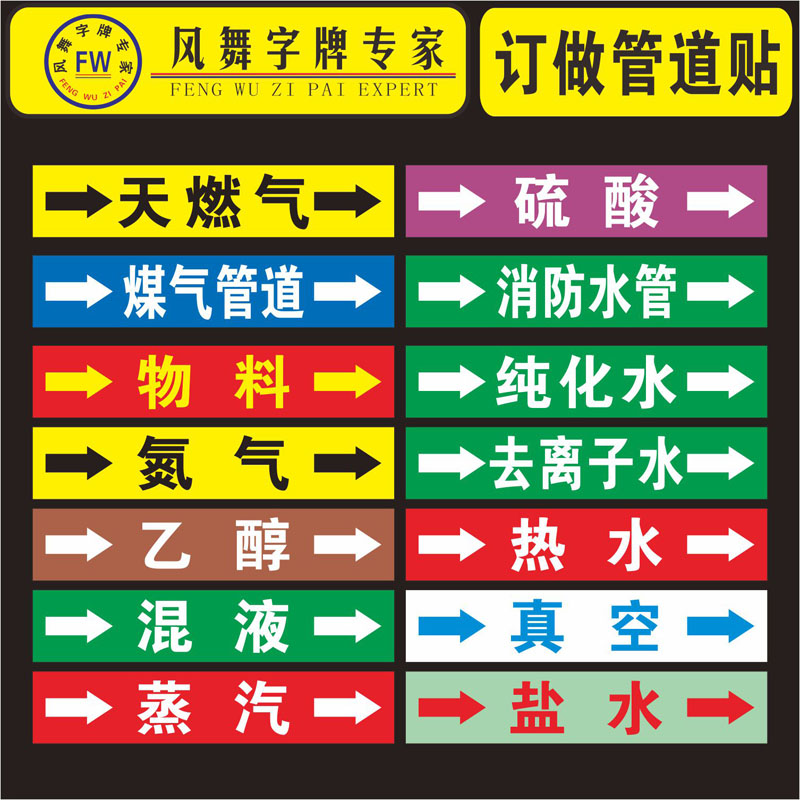 反光管道标识 自来水冷却水管道标签贴纸不干胶流向指示箭头定做