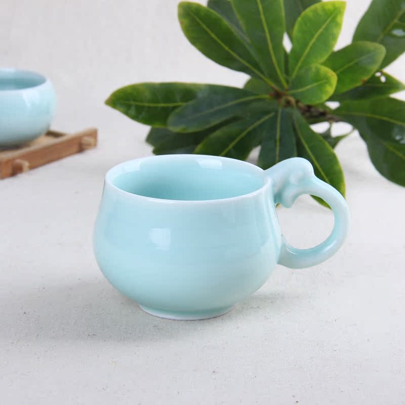 精品青瓷茶杯水杯子陶瓷紫砂带把创意绿茶杯办公室泡茶杯咖啡杯