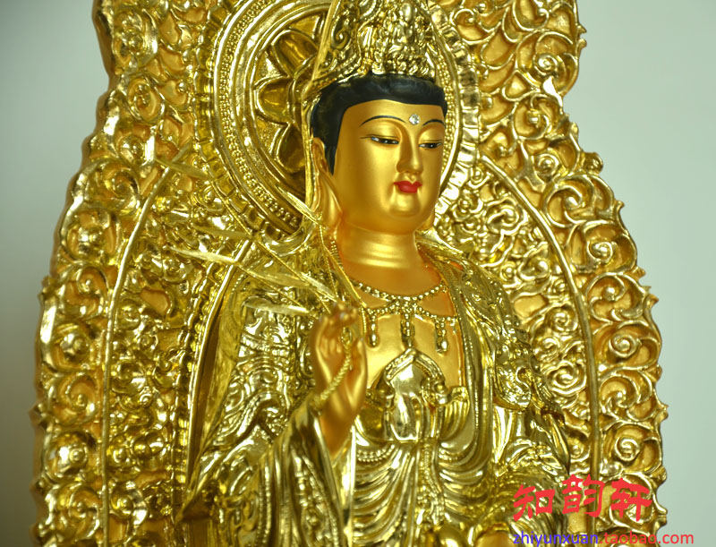 树脂玻璃钢 金色西方三圣佛像 阿弥陀佛 观世音 大势至菩萨 摆件