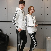 团购男女款套头拉链连帽套装春秋运动休闲显瘦情侣松紧腰两件套装