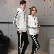 团购男女款套头拉链连帽套装春秋运动休闲显瘦情侣松紧腰两件套装