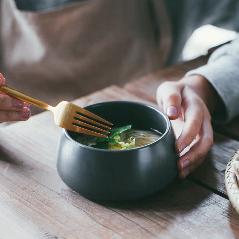 陶瓷纯黑色大衣钵素食僧人米饭汤金色禅字荷花莲花图案寺院碗定制