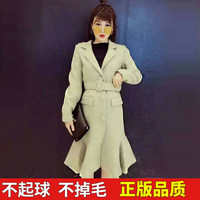 连衣裙式风衣外套中长款军旅风纯色毛呢子大衣