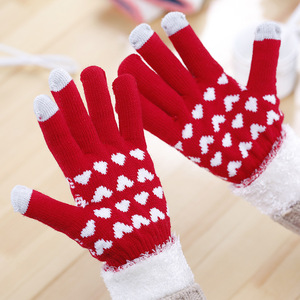 全指加绒毛线针织手套