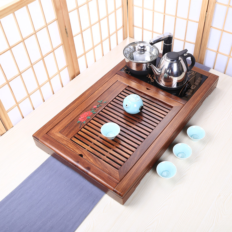 雅阁花梨木茶盘 简约家居办公室高档排水茶台 嵌入式电磁炉茶具