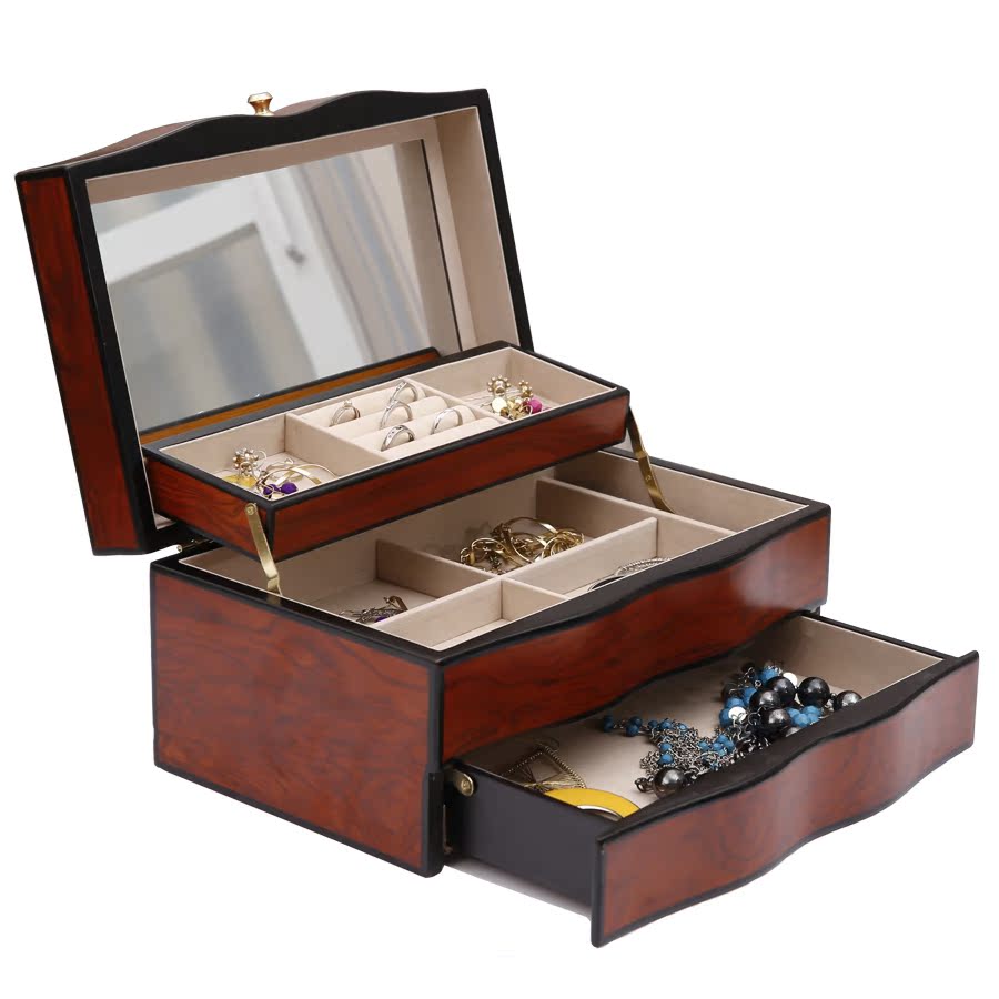 首饰盒木质欧式家用复古大容量珠宝手饰品收纳盒多功能木制梳妆盒