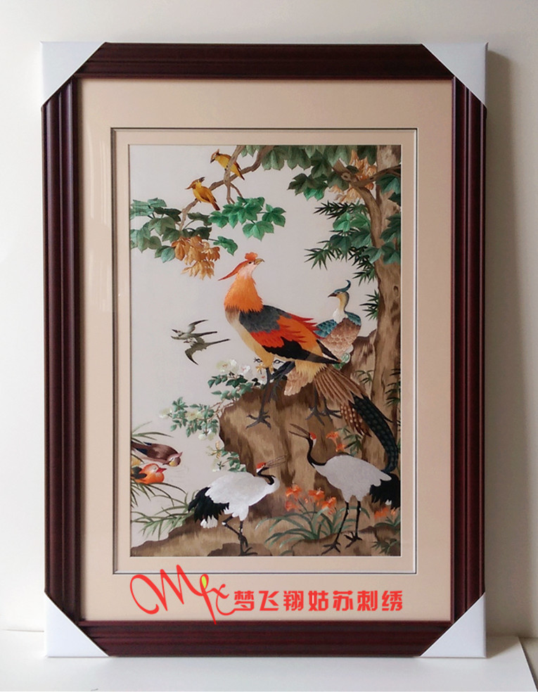 苏绣刺绣成品客厅装饰挂画凤凰结婚礼品百鸟朝凤手工卧室中式花鸟