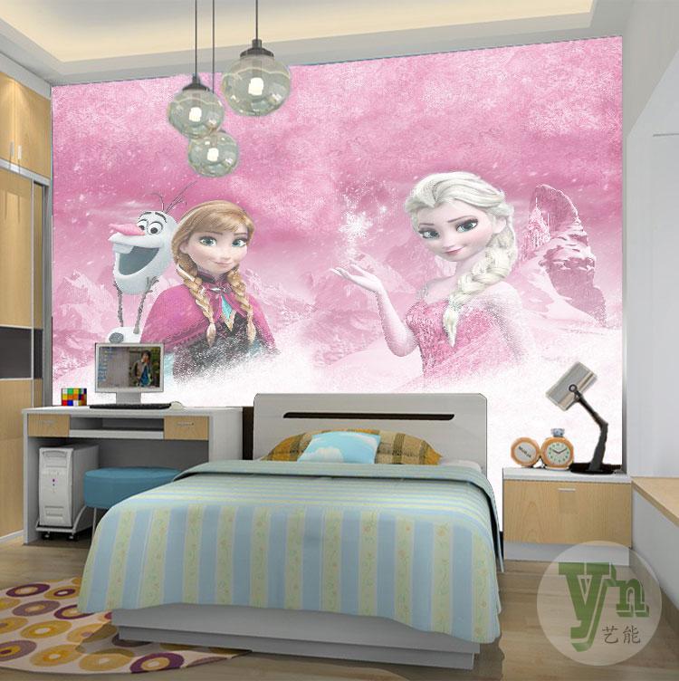 3d立体冰雪奇缘动漫动画墙壁纸 儿童房卧室卡通爱莎公主无缝壁画