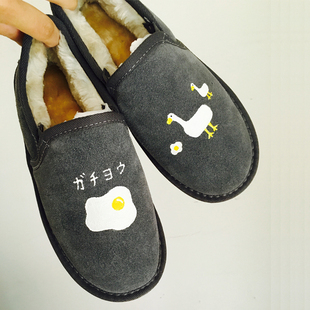 日系低帮手绘雪地靴鸭蛋可爱面包鞋冬韩版学生