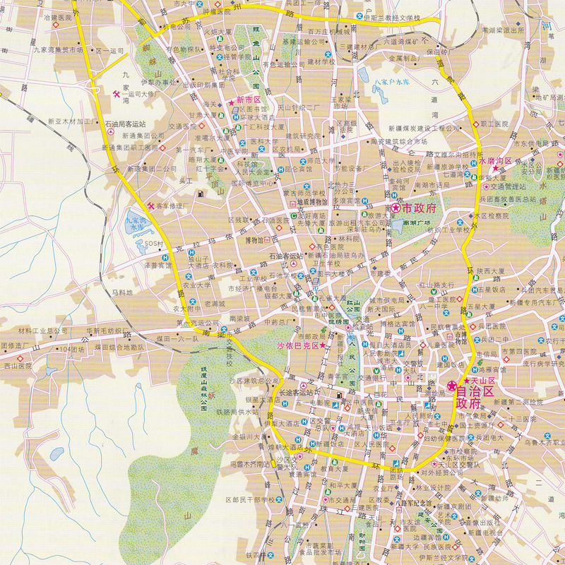 4条经典自驾线路 超详行车地图 乌鲁木齐市城区地图 库尔勒 喀什