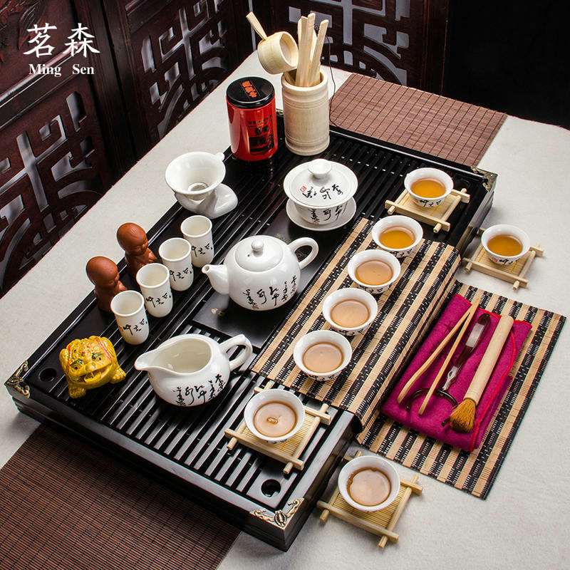 青花陶瓷紫砂茶具套装冰裂功夫整套实木茶盘茶台茶道茶壶茶海特价
