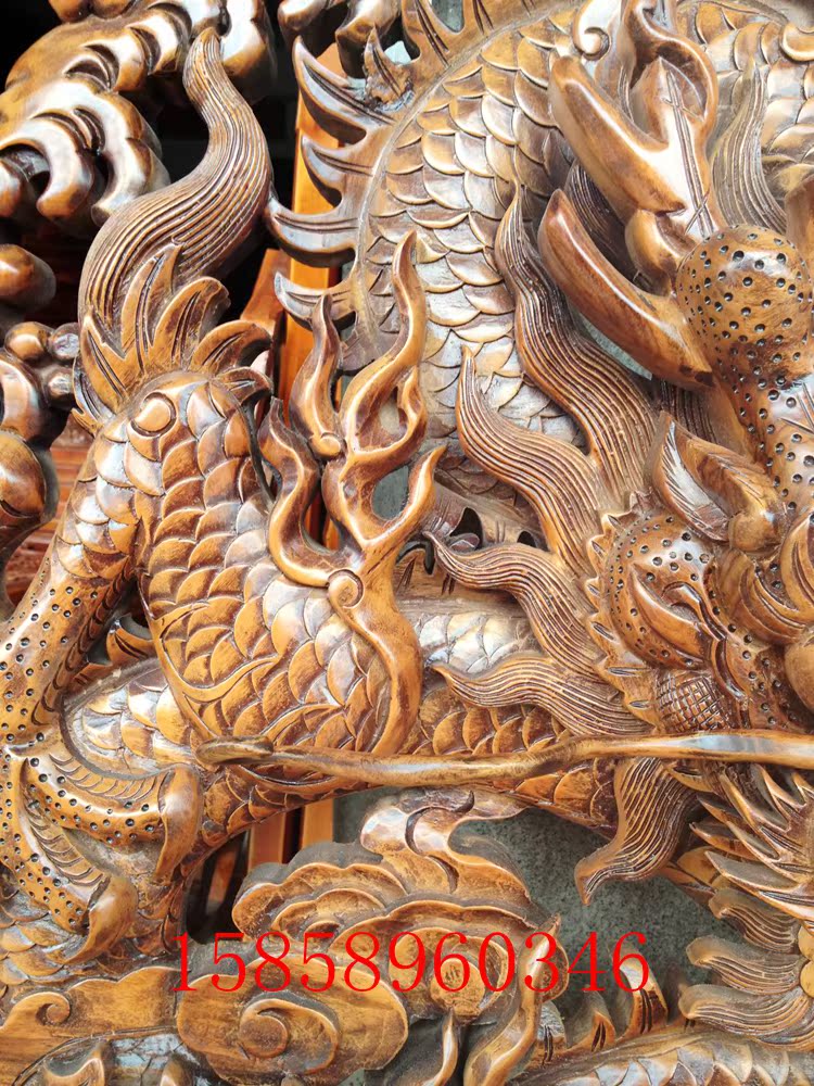 东阳木雕香樟木圆形加厚挂件 单龙 仿古装饰品镂空雕刻背景墙装修