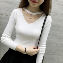 低领打底针织衫 大码 短款 V领修身 紧身套头毛衣女长袖 打底毛衣女