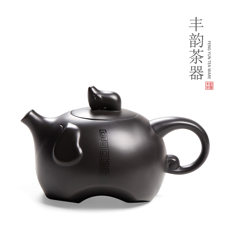 宜兴黑紫砂壶泡茶壶陶瓷功夫茶具红茶单壶大号家用复古中式办公室